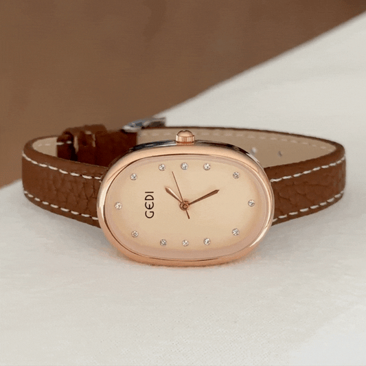 Elegant Mother-of-Pearl Oval Dial Vegan Leather Strap Quartz Watch