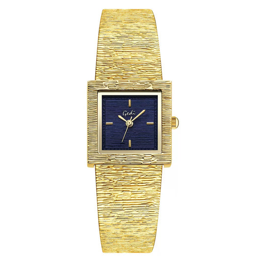 Classic Luxe：Navy Square Dial Watch – Gold Square Case & Gold Stainless Steel Band Quartz