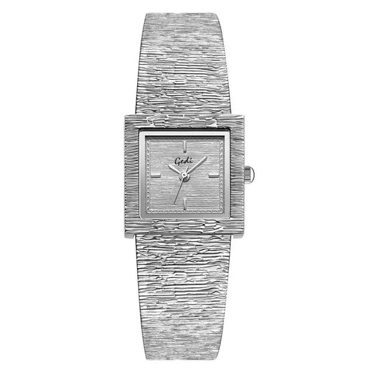 Everyday Essential：White Square Dial Watch – Silver Square Case & Silver Stainless Steel Band Quartz