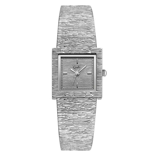 Architectural Edge：Gray Square Dial Watch – Silver Square Case & Silver Stainless Steel Band Quartz