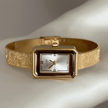 Classic Two-Tone Watch: White Square Dial & Gold-Tone Stainless Steel Bracelet