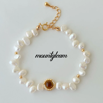 Brown Women Bracelet Pearl Tiger Eye Lava Baroque Style — Parisian Muse