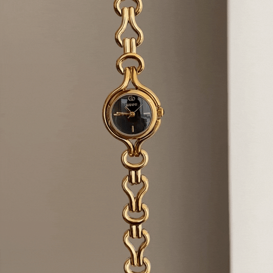 Modern Fashion Black Round Dial Watch - Gold Openwork Bracelet Quartz