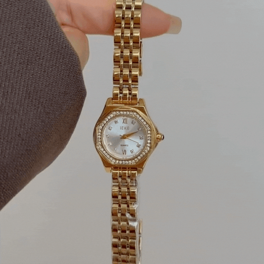 Octagon Gold Bracelet Watch – Crystal-Accented Dial for Women