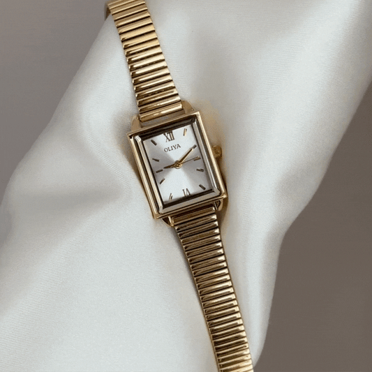 Modern Minimalist White Square Dial Watch – Gold Alloy Quartz Bracelet