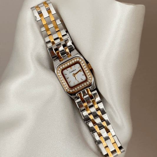 Urban Luxe Watch: White Rectangle Dial & Diamond Bezel