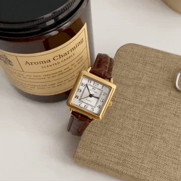 Brown Women’s Watch – Square White Dial Watch with Leather Strap | Hazel