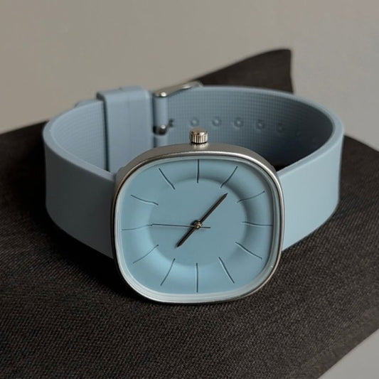Minimalist Square Silicone Strap Watch for Women – Light Blue Retro Quartz Wristwatch