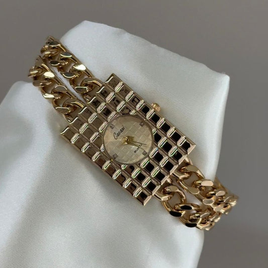 Gold Vintage Bracelet Watch for Women – Elegant Round Dial with Linked Metal Strap