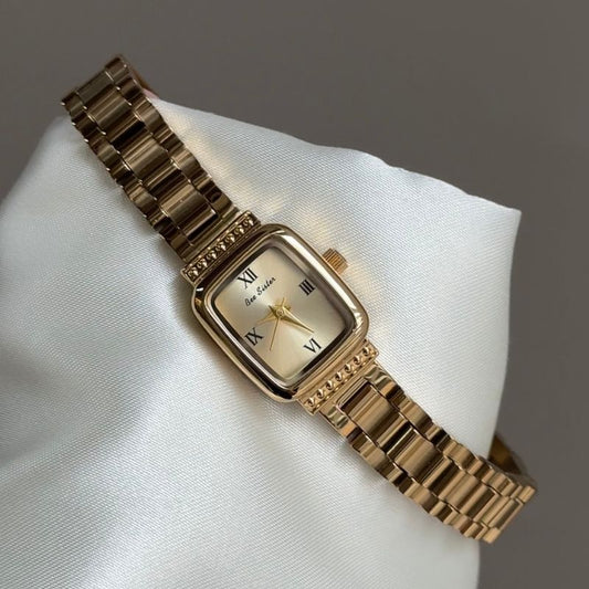 Vintage Petite Gold Tank Watch with Roman Numeral Dial