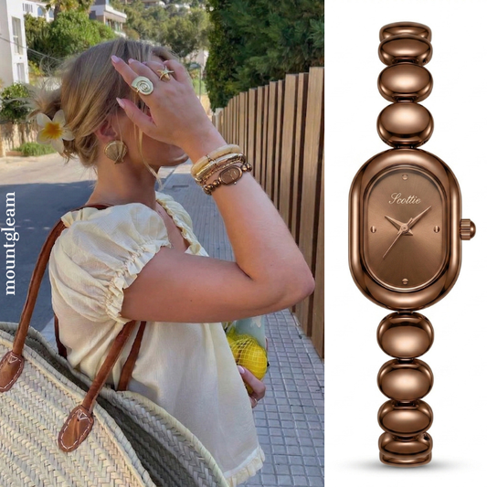 Elegant Brown Oval Watch for Women – Timeless Bracelet Style