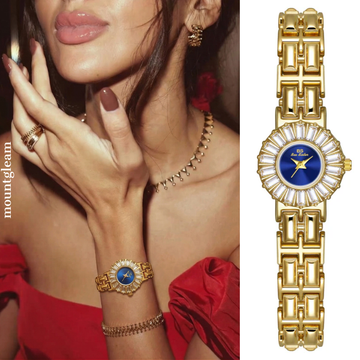 Women’s Blue Dial Gold Watch – Vintage Quartz Bangle Watch