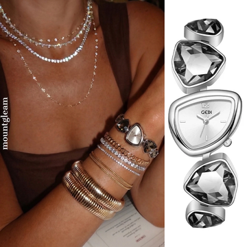 Black Crystal Triangle Watch for Women – Elegant Bracelet Timepiece