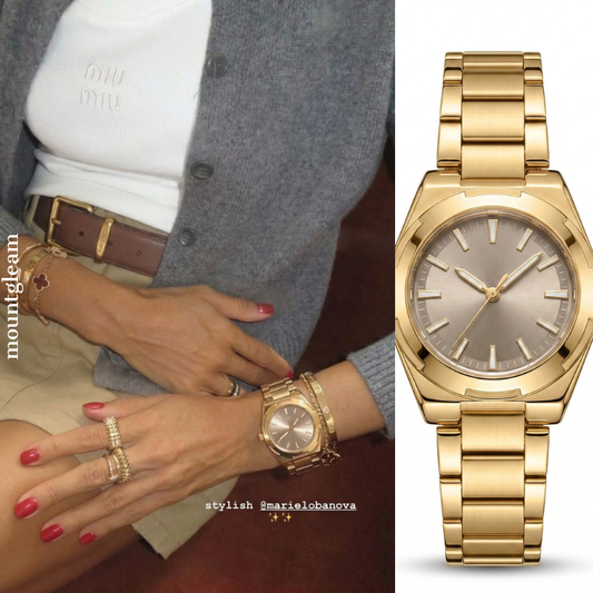 Business Casual Brown Dial Watch - Gold Stainless Steel Quartz Bracelet