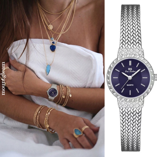 Daily Elegance Purple Round Dial Silver Bezel Wheat Pattern Alloy Strap Watch