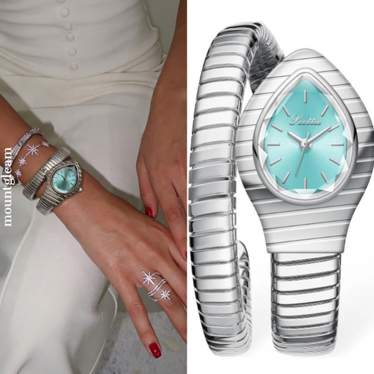 Orologio da quarzo femminile-Dial di tiffany blu serpeni con design avvolgente