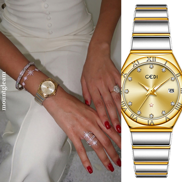 Modern Classic Watch: Gold Sunburst Dial & Two-Tone Gold Alloy Bracelet