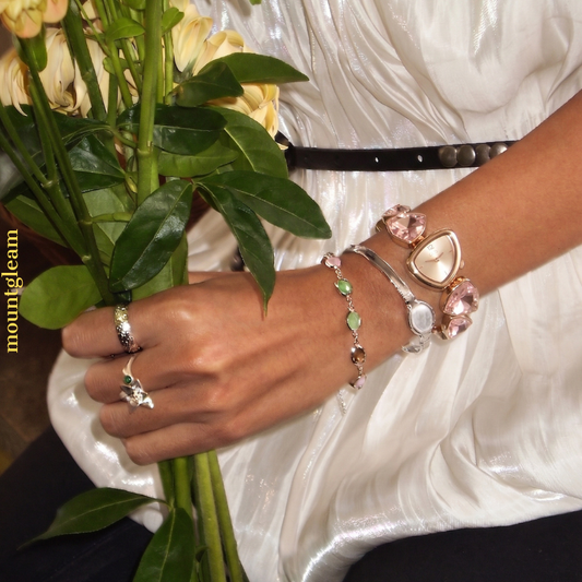 Rose Gold Women's Watch | Irregular Dial & Red Crystal Bracelet