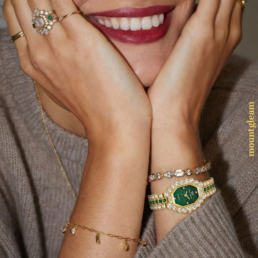 Luxury Green Crystal Bracelet Women’s Quartz Watch – Niche Octagon Dial Ladies Wristwatch