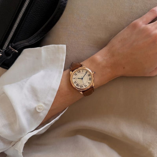 Classic Luxe Timepiece: Brown Leather Gold Case White Dial Watch