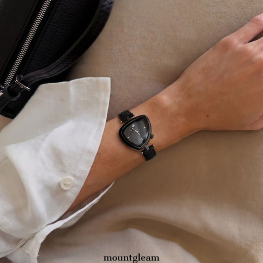 Noir Edge – Black Slim Strap Irregular Triangle Dial Women’s Quartz Watch
