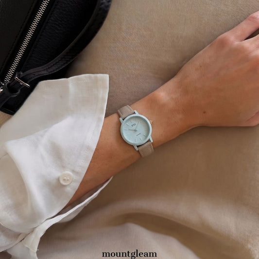 Women's Quartz Watch with Slim Gray Leather Strap & Blue Round Dial | Elegant Blue Case Dress Watch