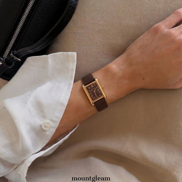 Classic Vintage Brown Square Dial Gold Bezel Leather Strap Quartz Watch