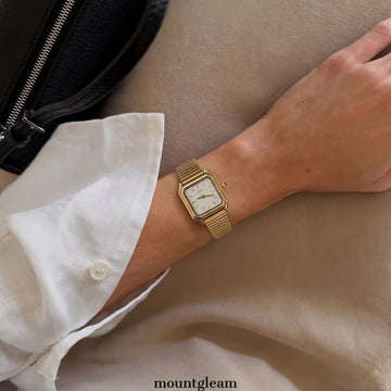 Modern Minimalist White Rectangular Dial Watch - Gold Alloy Quartz Bracelet