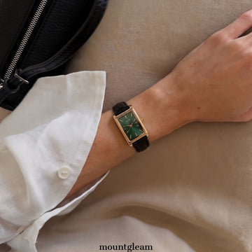 Aura Square Classic - Green Dial Black Leather Strap Quartz Watch