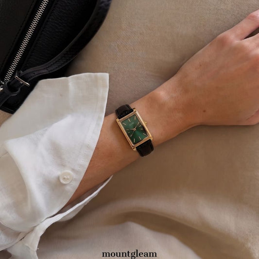 Aura Square Classic - Green Dial Black Leather Strap Quartz Watch