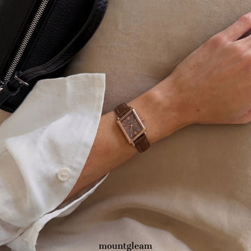 Warm Geometry：Brown Dial Watch with Gold Diamond-Shaped Bezel & Brown Leather Strap Quartz
