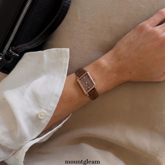 Warm Geometry：Brown Dial Watch with Gold Diamond-Shaped Bezel & Brown Leather Strap Quartz