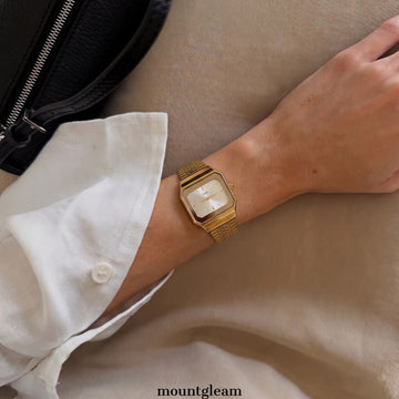 Stylish Bold Gold Wide Strap Watch with Large Square Dial – Women’s Quartz Watch