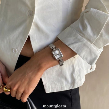 Silver Women Rectangular Dial Watch Bracelet Style Quartz Minimalist – Argent