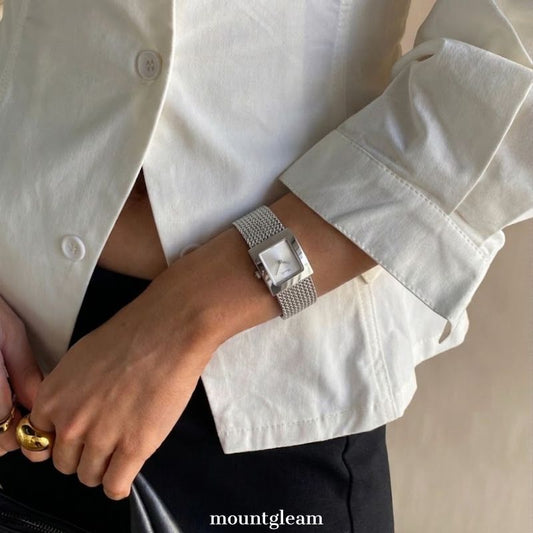 Style Positioning：Gray Square Dial Watch – Silver Square Case & Silver Stainless Steel Band Quartz