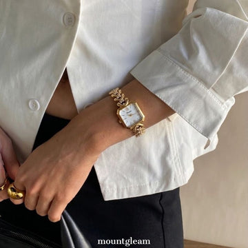 Modern Minimalist White Rectangle Dial Watch - Gold Alloy Quartz Bracelet