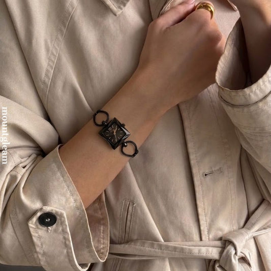 Refined Minimalist – Women’s Black Alloy Bracelet Small Square Dial Quartz Watch