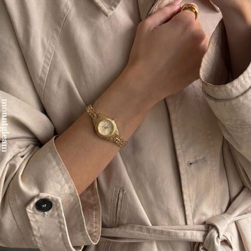 Montre à quartz pour femme, bracelet en or d'inspiration française avec petit cadran rond