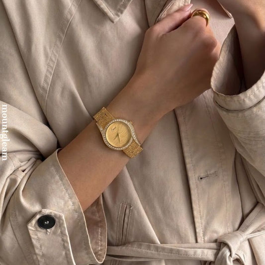 Luxury Round Gold Dial Diamond Bezel Alloy Bracelet Quartz Women's Watch