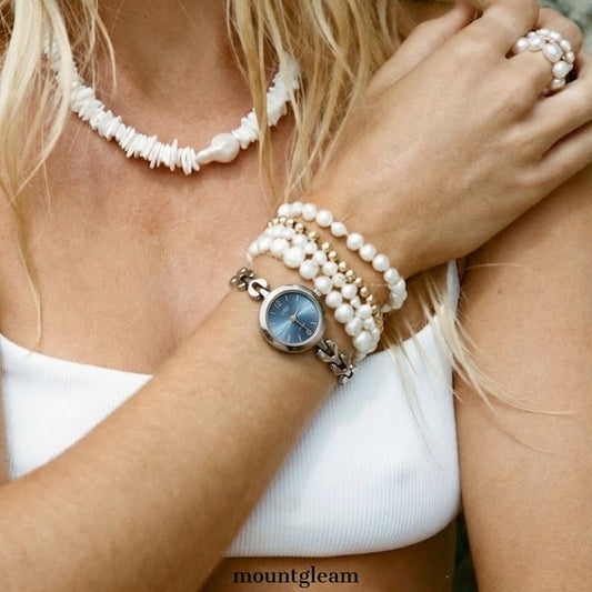 Minimalist Elegant Blue Dial Silver Stainless Steel Bracelet Quartz Watch