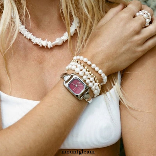 Orologio rosso lampone: orologio in quarzo a catena bracciale quadrata