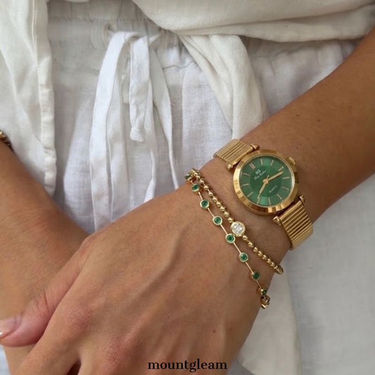 Classic Green Dial Vintage Watch - Gold-Tone Alloy Case & Bracelet