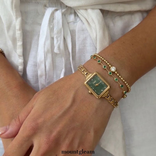 Luxury Green Dial Watch Women – Square Gold Minimalist Design