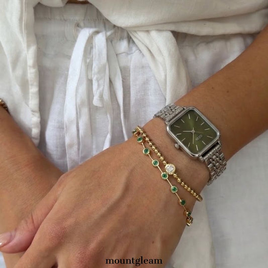 Minimalist Elegant Green Dial Silver Case Alloy Strap Quartz Watch
