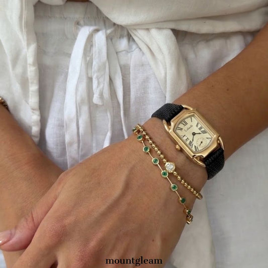 Executive Chic: Gold Rectangle Dial with Black Genuine Leather Strap