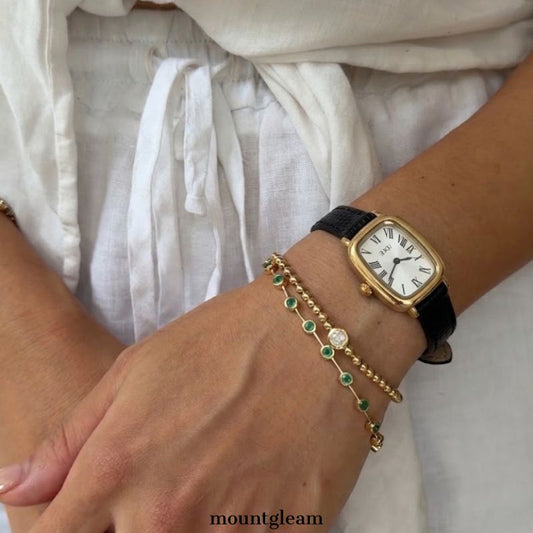 Understated Luxury: White Rectangular Dial Watch with Gold Rectangular Bezel & Black Genuine Leather Strap
