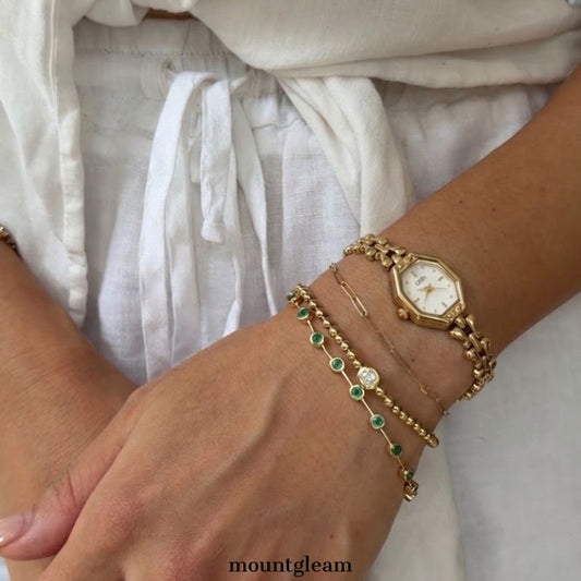 Elegant Rectangle Watch with White Dial, Gold Case & Slim Alloy Strap