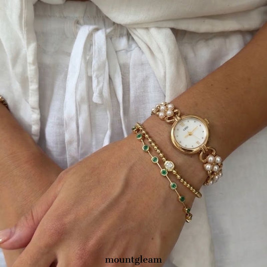 Radiant Brilliance White Oval Mother-of-Pearl Dial Gold Diamond Watch