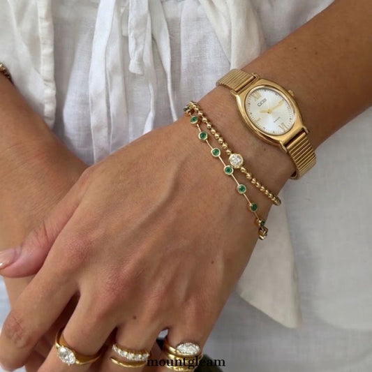 Ophelia Classic - Gold-Tone Oval White Dial Ladies Quartz Watch with Matching Bracelet