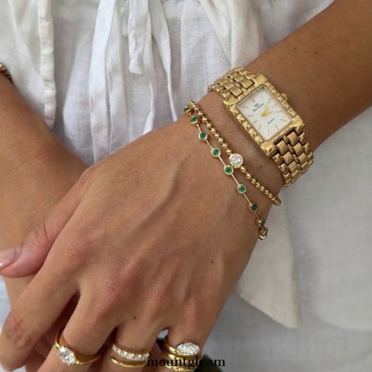 Classic Vintage Square White Dial Gold-Tone Alloy Bracelet Quartz Watch